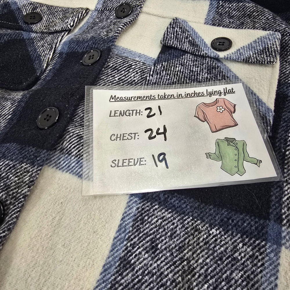 Unbranded Plaid Shacket Women XL Blue White Polyester Flannel Button Crop - Picture 10 of 10